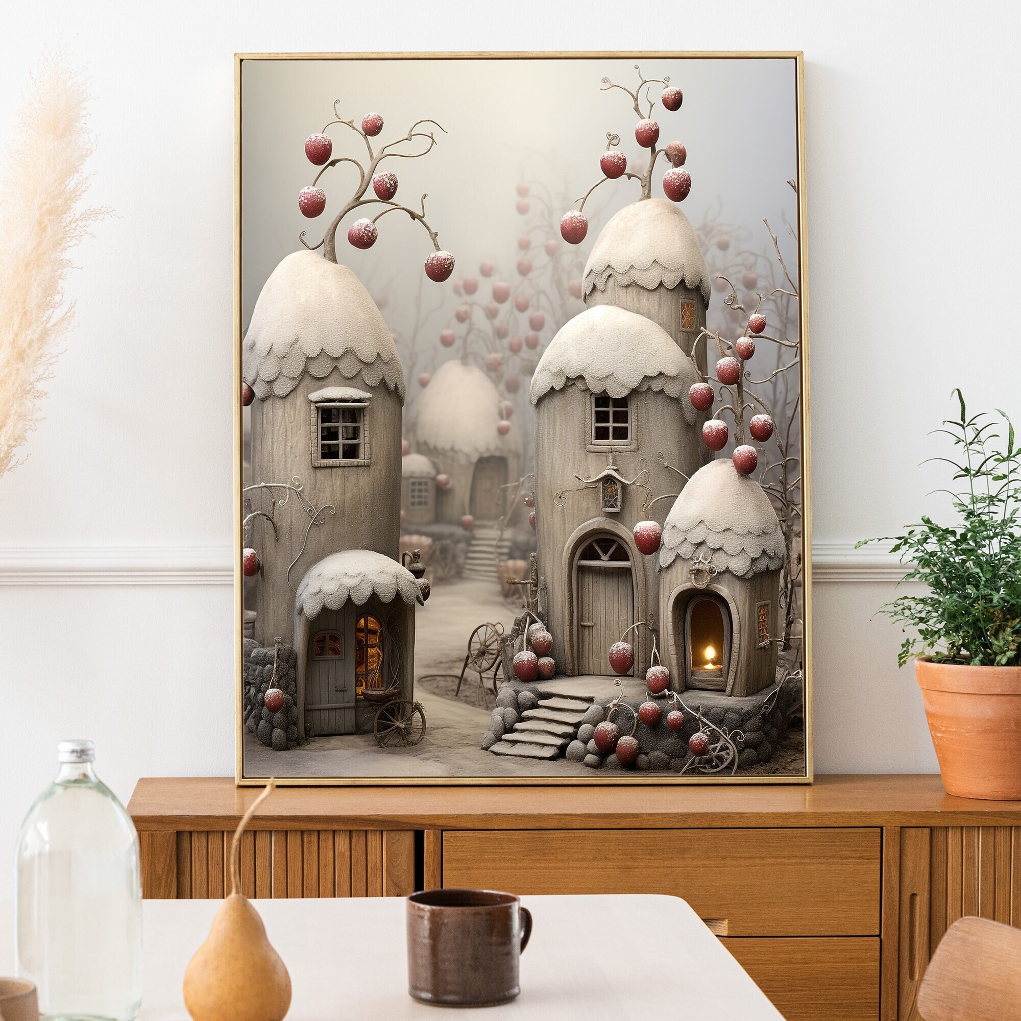 Image showcasing Magical Tiny House Wall Art Miniature Home Winter Wall Decor - Etsy