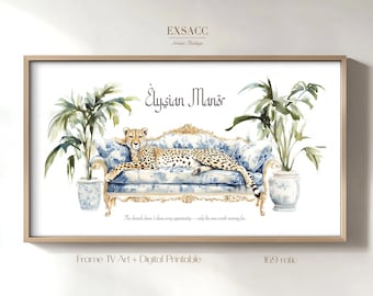 Cheetah Frame TV Art Chinoiserie, works as desktop wallpaper, includes printable version