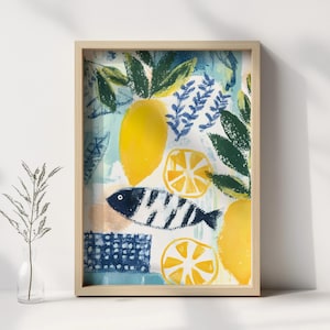Fish poster printable, Colorful Fish Lemon Abstract Modern Illustration Pop Art Instant Download