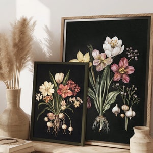 Dark Cottagecore Floral Print Set of 3: Vintage Botanical Art (Digital Downloads)