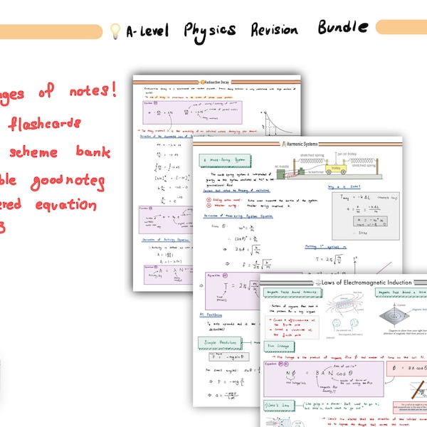 ULTIMATE Paquete de revisión de física de nivel A / Notas completas / Tarjetas didácticas / Mark Scheme Bank / Goodnotes