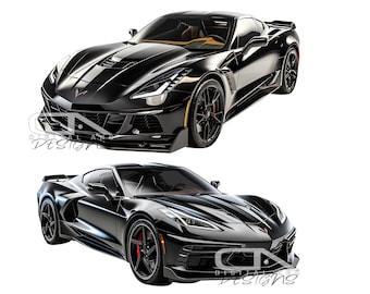 Chevrolet Corvette C8 2023 negro, regalo para él, papá, esposo, PNG, descarga digital, diseño original
