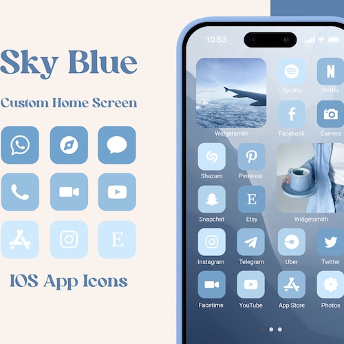 Ios 16 App Icon Pack Baby Blue App Icons Light Blue Iphone Etsy