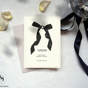Hand-Drawn Bow Illustration, Save the Date Template - Dreaming of a Chic Minimalist Affair