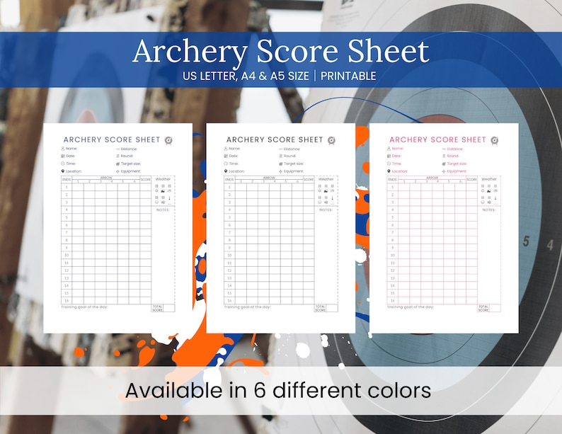 Archery Score Sheet Printable PDF Archery Training Log Etsy