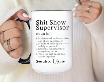 Taza de café personalizada y divertida para supervisores: taza de agradecimiento con humor para adultos, para el Día del Jefe, despedida de compañeros, agradecimiento y jubilación.