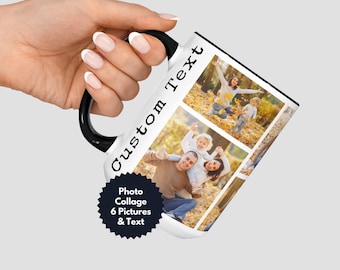 Taza de café con collage de fotos familiares personalizada: Taza de cerámica personalizada con foto de amigos de 11 oz o 15 oz