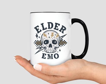 Elder Emo Mug Emo Scene Coffee Mug, Early 2000s Emo Gifts Nostalgia Gift, 90s Throwback Gothic Emo Elder Cup, Nostalgic Midwest Emo Mom Gift