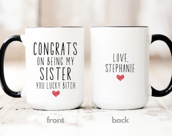 Taza divertida para hermana, felicitaciones por ser mi hermana, regalo para hermana, regalo para hermana de hermano, regalo para hermana de hermana, taza de café para hermana.