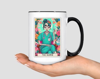 Taza de la Carta del Tarot de la Enfermera, Divertida Taza de Café con Esqueleto de Enfermera, Regalo para Enfermera Registrada, Divertida Taza de Enfermera, Taza de Café con Esqueleto de Enfermera, Taza de Enfermera Registrada
