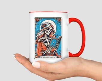 Booktrovert Mug Tarot Card Reading Mug, Book Lover Tarot Card Mug, Bookworm Gifts for Book Lovers, Bookish Skeleton Girl Reader Coffee Mug
