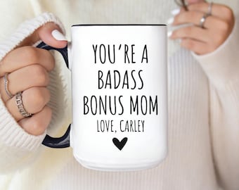Badass Bonus Mom Mug, Funny Step Mom Gift, Step Mother Gifts from Daughter, Funny Mom Mug Meaningful Gifts for Mothers Day Stepmom Birthday