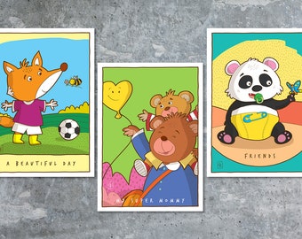 Set nº 3 con animali - 3 cartoline 7.8x12.7 cm (7x5 pollici) - Momenti felici