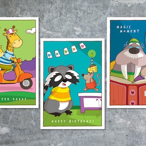 Set nº 5 con animales - 3 postales 7.8x12.7 cm (7x5 pulgadas) - Momentos felices