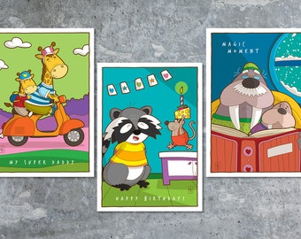 Set nº 5 con animali - 3 cartoline 7.8x12.7 cm (7x5 pollici) - Momenti felici
