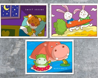 Set nº 2 con animali - 3 cartoline 7.8x12.7 cm (7x5 pollici) - Momenti felici