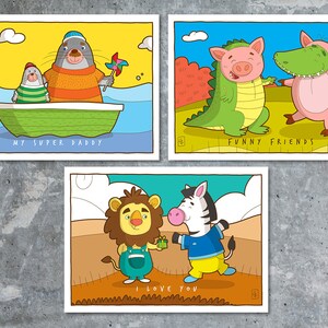セット番号 1 動物付き - ポストカード 3 枚 7.8x12.7 cm (7x5 インチ) - 幸せな瞬間