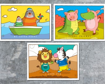 Set nº 1 con animali - 3 cartoline 7.8x12.7 cm (7x5 pollici) - Momenti felici