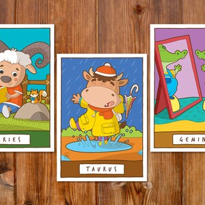 Postal individual con animales - Ilustración 7.8x12.7 cm (7x5 pulgadas) - Ilustración de signos del zodiaco