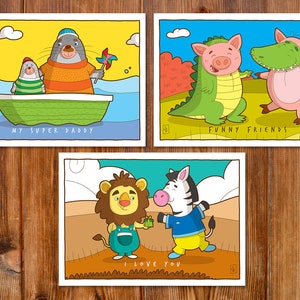 Postal individual con animales - Ilustración 7.8x12.7 cm (7x5 pulgadas) - Happy Moments