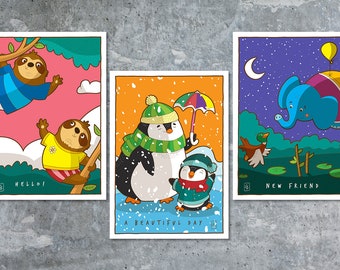 Set nº 4 con animali - 3 cartoline 7.8x12.7 cm (7x5 pollici) - Momenti felici