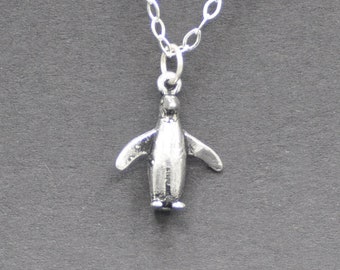 Penguin Necklace Recycled Sterling Silver .925 Cable Chain Endangered Species