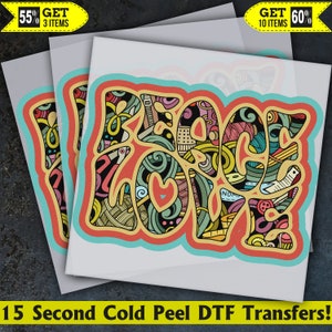 Love Peace Hippie Ready To Press, Dtf Transfer, Heat Press, Cold Peel Dtf Transfer,