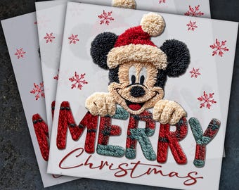 Hilo sintético Merry Mickey Mouse listo para planchar, transferencia DTF, prensa de calor, transferencia DTF de despegue en caliente, efecto de hilo sintético, ganchillo sintético de invierno