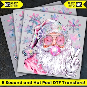 Retro Pink Bubble Gum Santa Christmas Ready To Press, Dtf Transfer, Heat Press, Hot Peel Dtf Transfer, Christmas Gift