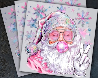 Retro Pink Bubble Gum Santa Christmas Ready To Press, Dtf Transfer, Heat Press, Hot Peel Dtf Transfer, Christmas Gift