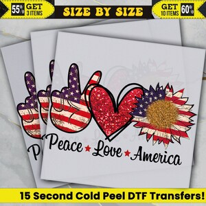 Peace Love America Valentine, Valentines Day Ready To Press, Dtf Transfer, Heat Press, Hot Peel Dtf Transfer,