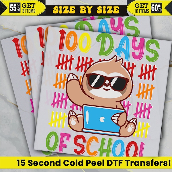 100 Days of School Days Go Ready To Press, Dtf Transfer, Heat Press, Cold Peel Dtf Transfer,