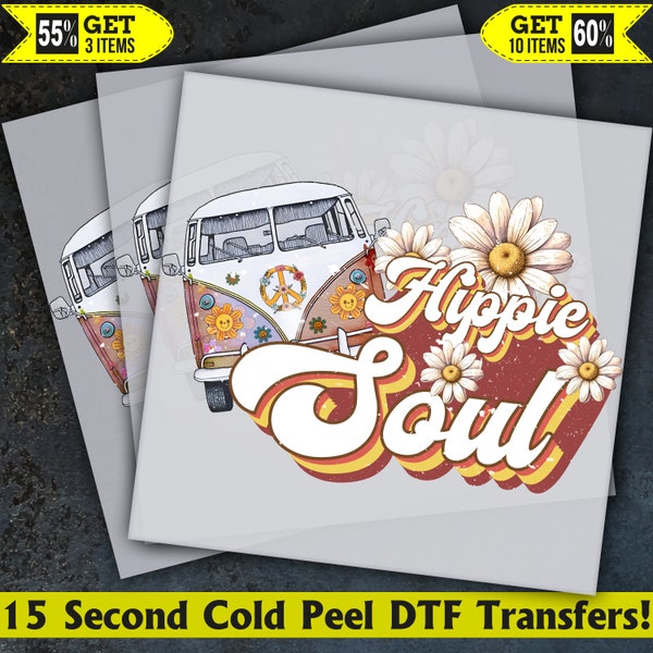 Hippie Soul Ready To Press, Dtf Transfer, Heat Press, Cold Peel Dtf Transfer,