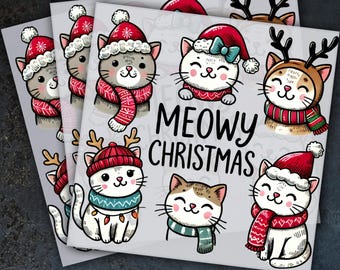Meowy Funny Christmas Ready To Press, Dtf Transfer, Heat Press, Hot Peel Dtf Transfer, Holiday Design for Shirts, Sweatshirts, Custom Gifts