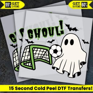 Ghoul Halloween Ready To Press, Soccer Ghost Dtf Transfer, Heat Press, Hot Peel Dtf Transfer