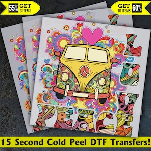 Peace Love Hippie Ready To Press, Dtf Transfer, Heat Press, Cold Peel Dtf Transfer,
