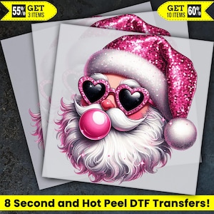 Retro Santa DTF, Pink Bubble Gum Santa Christmas Ready To Press, Dtf Transfer, Heat Press, Hot Peel Dtf Transfer, Christmas Gift