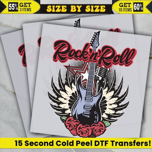 Rock'n Roll Retro Ready To Press, Dtf Transfer, Heat Press, Cold Peel Dtf Transfer,