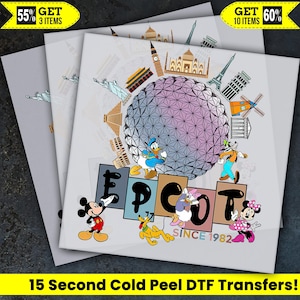 Epcot Ready To Press, Mickey Dtf Transfer, Minnie Heat Press, Hot Peel Dtf Transfer,