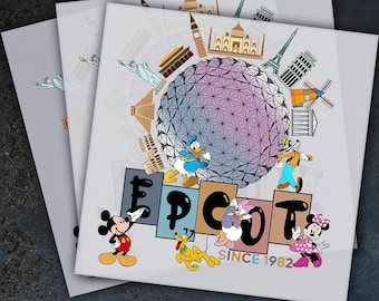 Epcot Listo para prensar, Transferencia DTF de Mickey, Prensa térmica de Minnie, Transferencia DTF de despegue en caliente,
