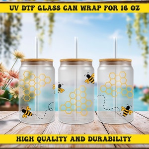 Bee Honey Ready to Apply UV DTF, Ready For Press, Cup Wrap UV Dtf, Uv Dtf Transfers, Mug Sticker, Tumbler Ready To Apply