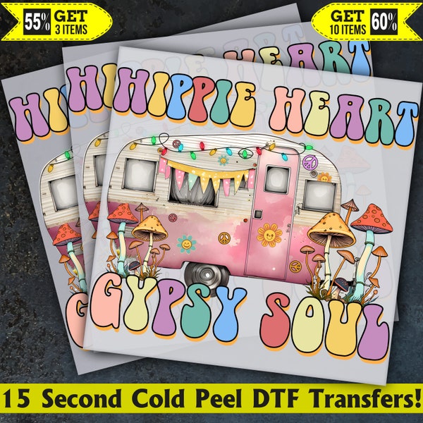 Hippie Heart Gypsy Soul Ready To Press, Dtf Transfer, Heat Press, Cold Peel Dtf Transfer,