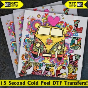 Peace Love Hippie Ready To Press, Dtf Transfer, Heat Press, Cold Peel Dtf Transfer,