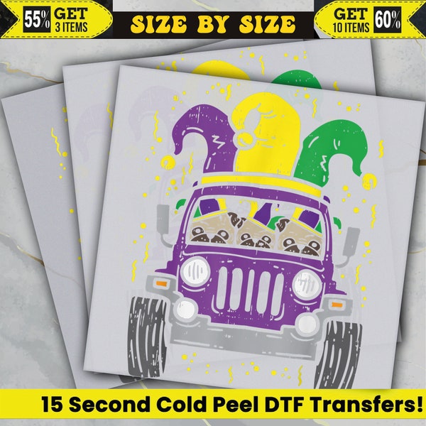 Mardi Gras Jeep With Dogs Ready To Press, Dtf Transfer, Heat Press, Cold Peel Dtf Transfer,