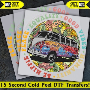 Peace Equality Good Vibes Hippie Ready To Press, Dtf Transfer, Heat Press, Hot Peel Dtf Transfer,