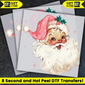 Retro Santa Ready To Press, Christmas Dtf Transfer, Heat Press, Hot Peel Dtf Transfer, Xmas Santa