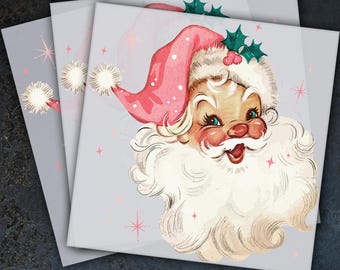 Papá Noel retro listo para prensar, transferencia DTF navideña, prensa de calor, transferencia DTF de despegue en caliente, Papá Noel de Navidad