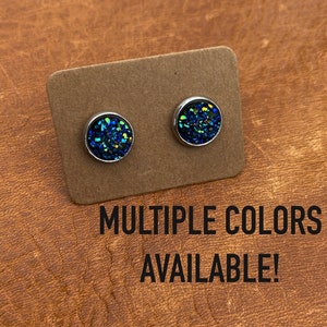 Mini Druzy Studs 8mm Hypoallergenic Stud Earrings Handmade Gift Spring Summer Bridesmaid Wedding Fall Winter Black Mothers Day Gift for Mom
