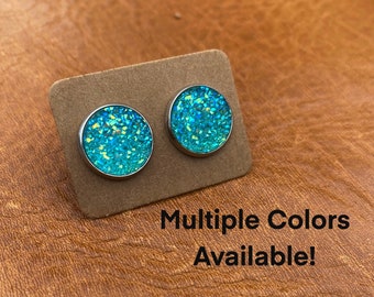 Handmade Druzy Studs 12mm Hypoallergenic Stud Earrings Gifts For Her Bridesmaid Earrings Wedding Summer Spring