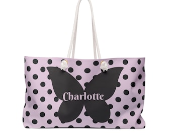 Pink Polka Dot Weekender Bag, Personalized Travel Tote, Stylish Weekend Getaway, Gym, Beach, Gifts for Her, Custom Carry-On, Overnight